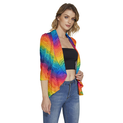 LGBTQ Rainbow Pride Women's 3/4 Sleeve Ruffle Edge Open Front Jacket