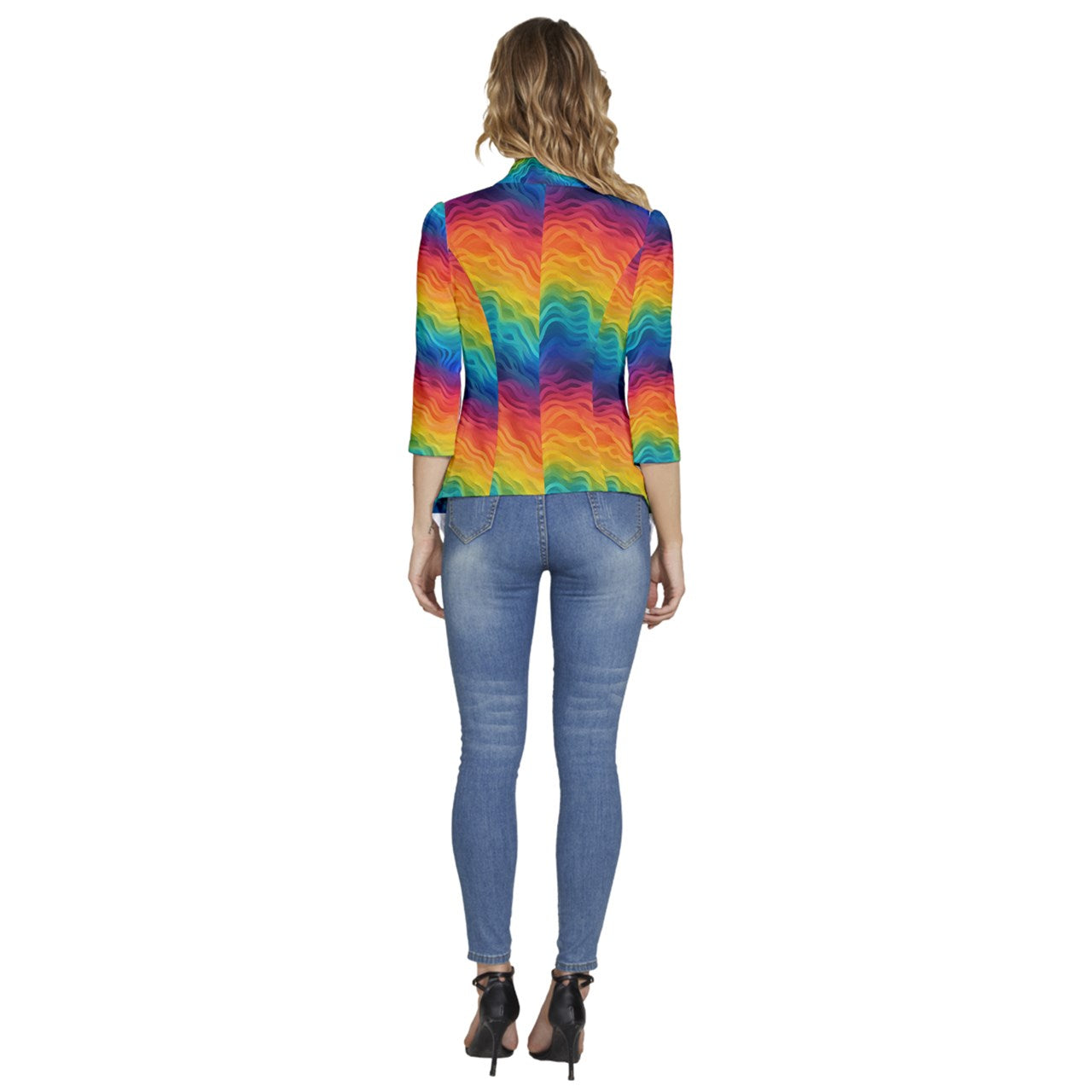 LGBTQ Rainbow Pride Women's 3/4 Sleeve Ruffle Edge Open Front Jacket