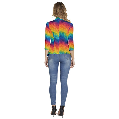 LGBTQ Rainbow Pride Women's 3/4 Sleeve Ruffle Edge Open Front Jacket