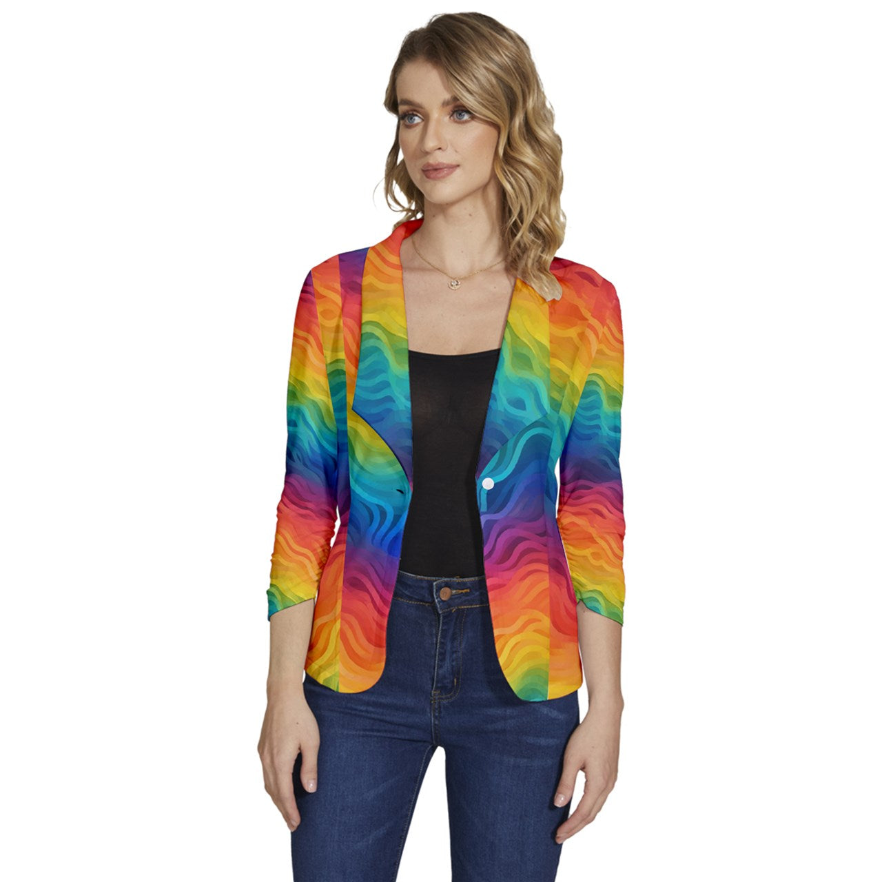 LGBTQ Rainbow Pride Women's One-Button 3/4 Sleeve Short Jacket