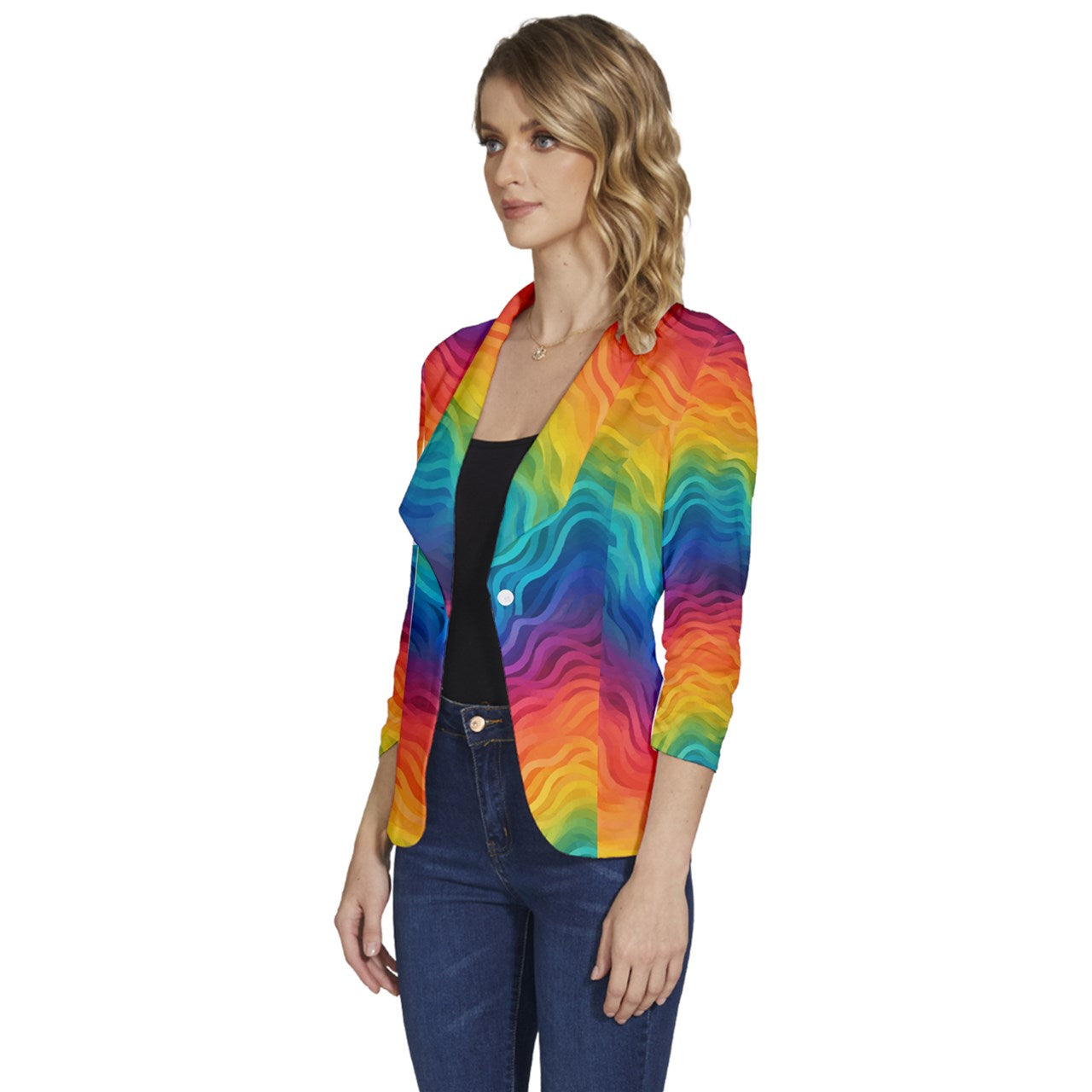 LGBTQ Rainbow Pride Women's One-Button 3/4 Sleeve Short Jacket