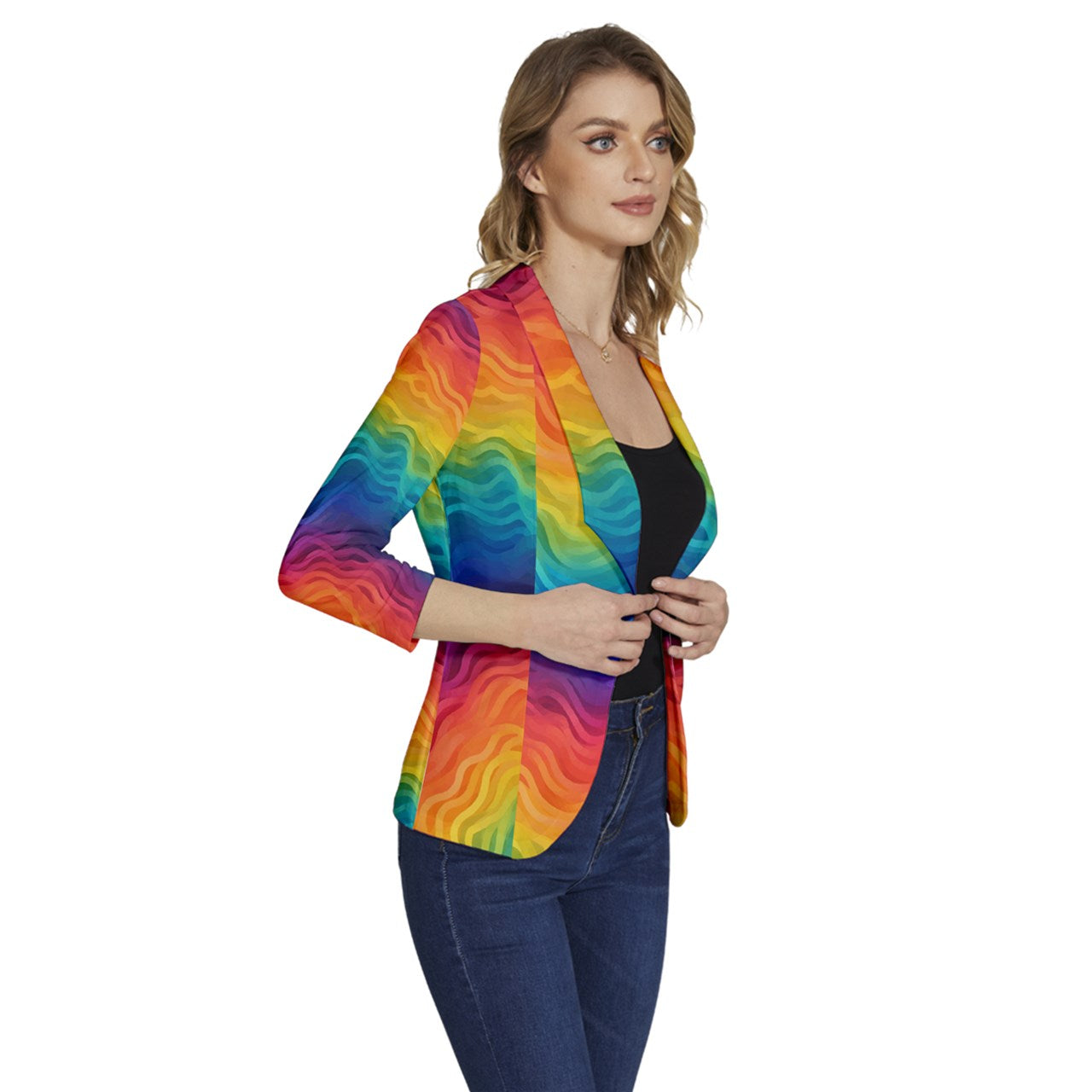 LGBTQ Rainbow Pride Women's One-Button 3/4 Sleeve Short Jacket