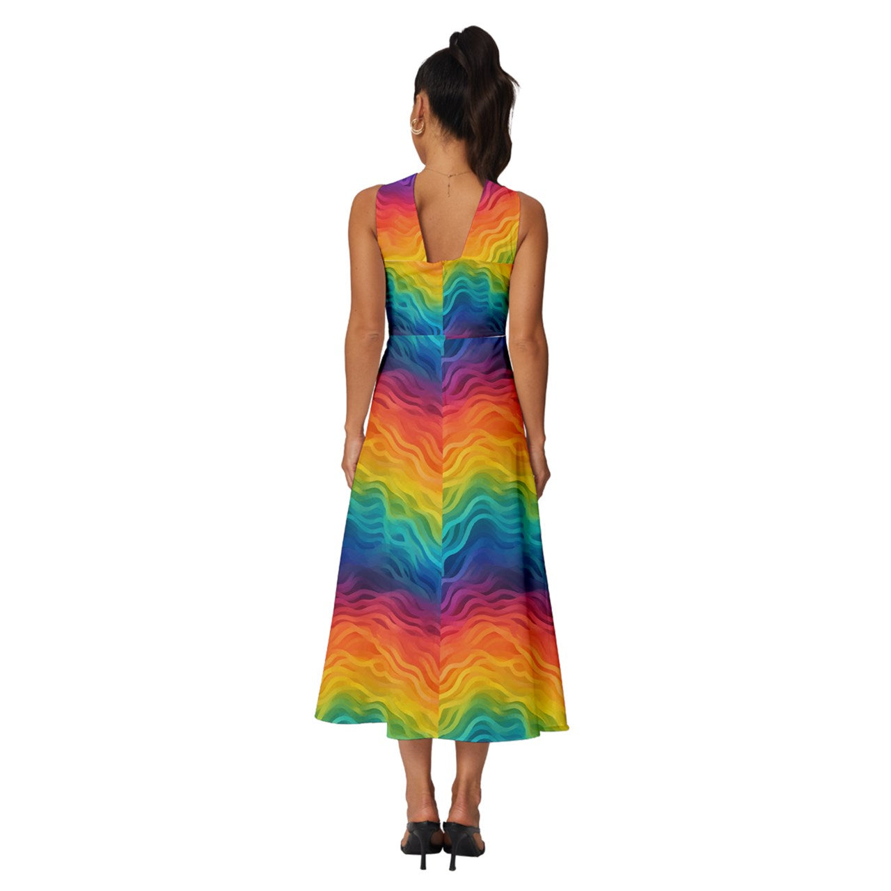 LGBTQ Rainbow Pride Sleeveless Cross Front Cocktail Midi Chiffon Dress