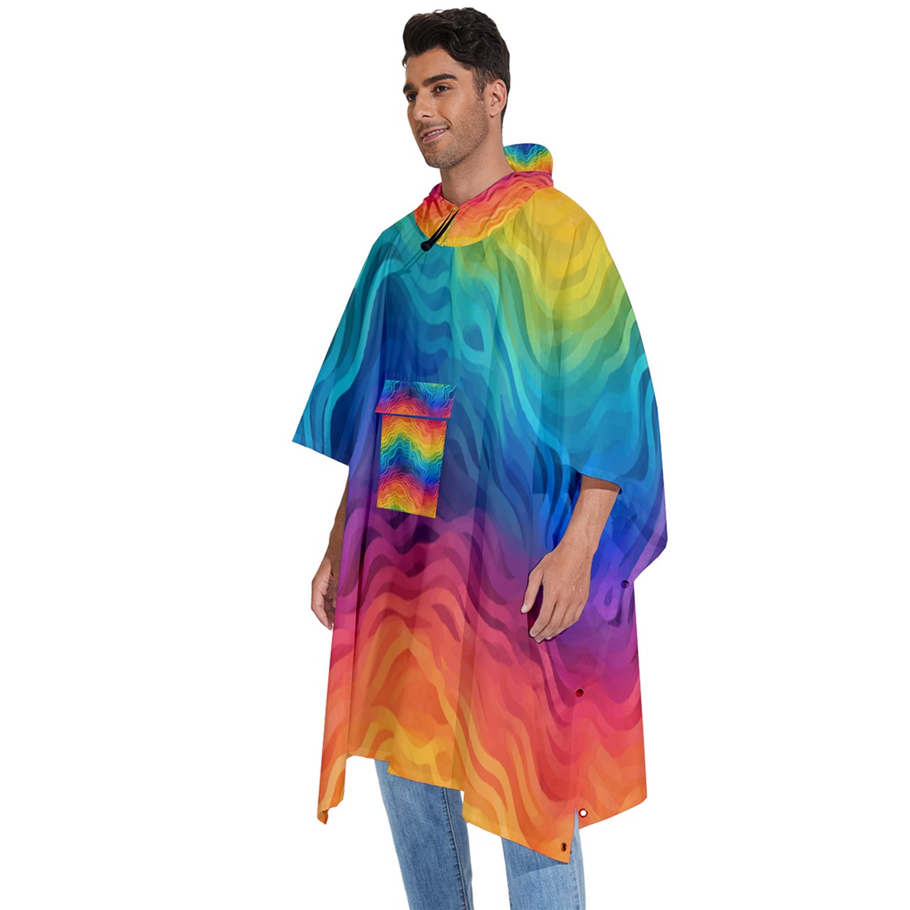 LGBTQ Rainbow Pride Men's Hooded Rain Ponchos One Size