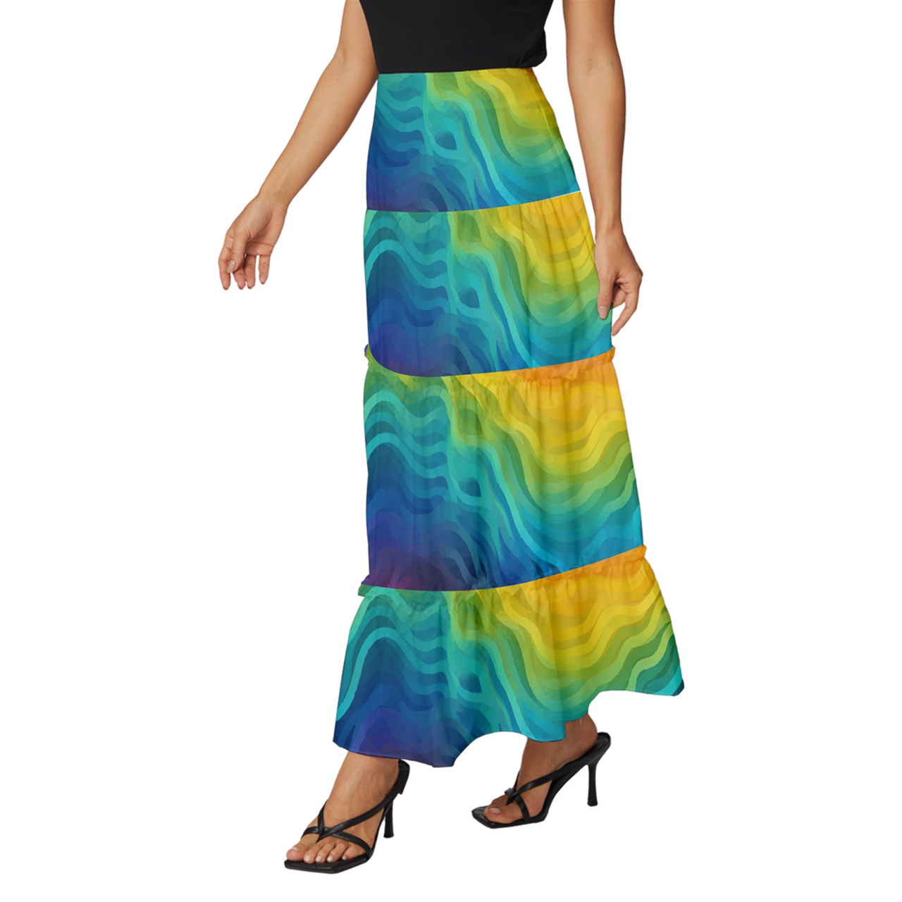 LGBTQ Rainbow Pride Tiered Ruffle Maxi Skirt