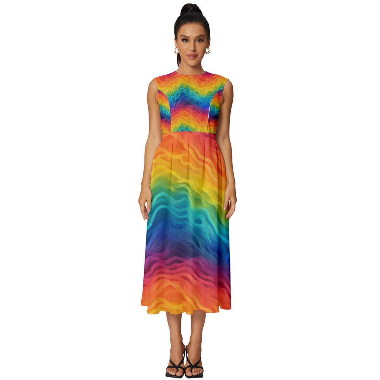 LGBTQ Rainbow Pride Sleeveless Round Neck Midi Dress