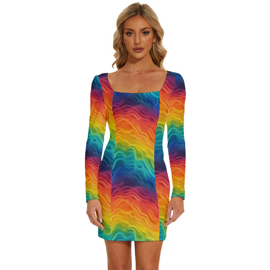 LGBTQ Rainbow Pride Long Sleeve Square Neck Bodycon Velvet Dress