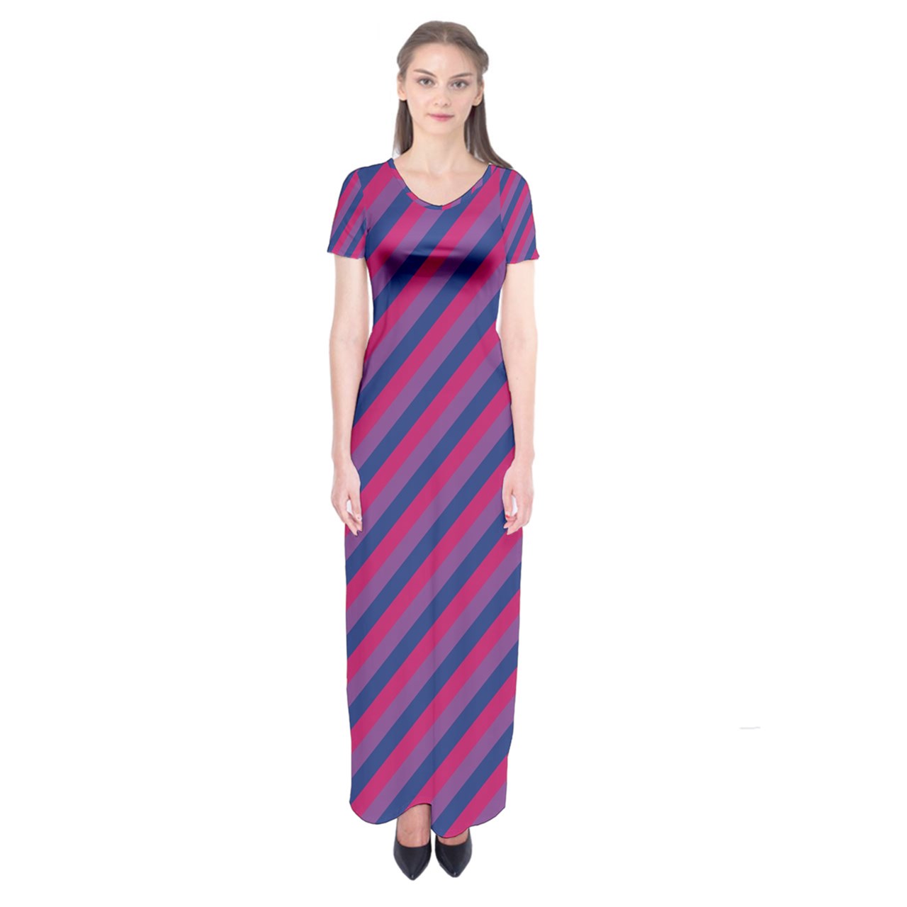 Bisexual Flag Short Sleeve Maxi Dress