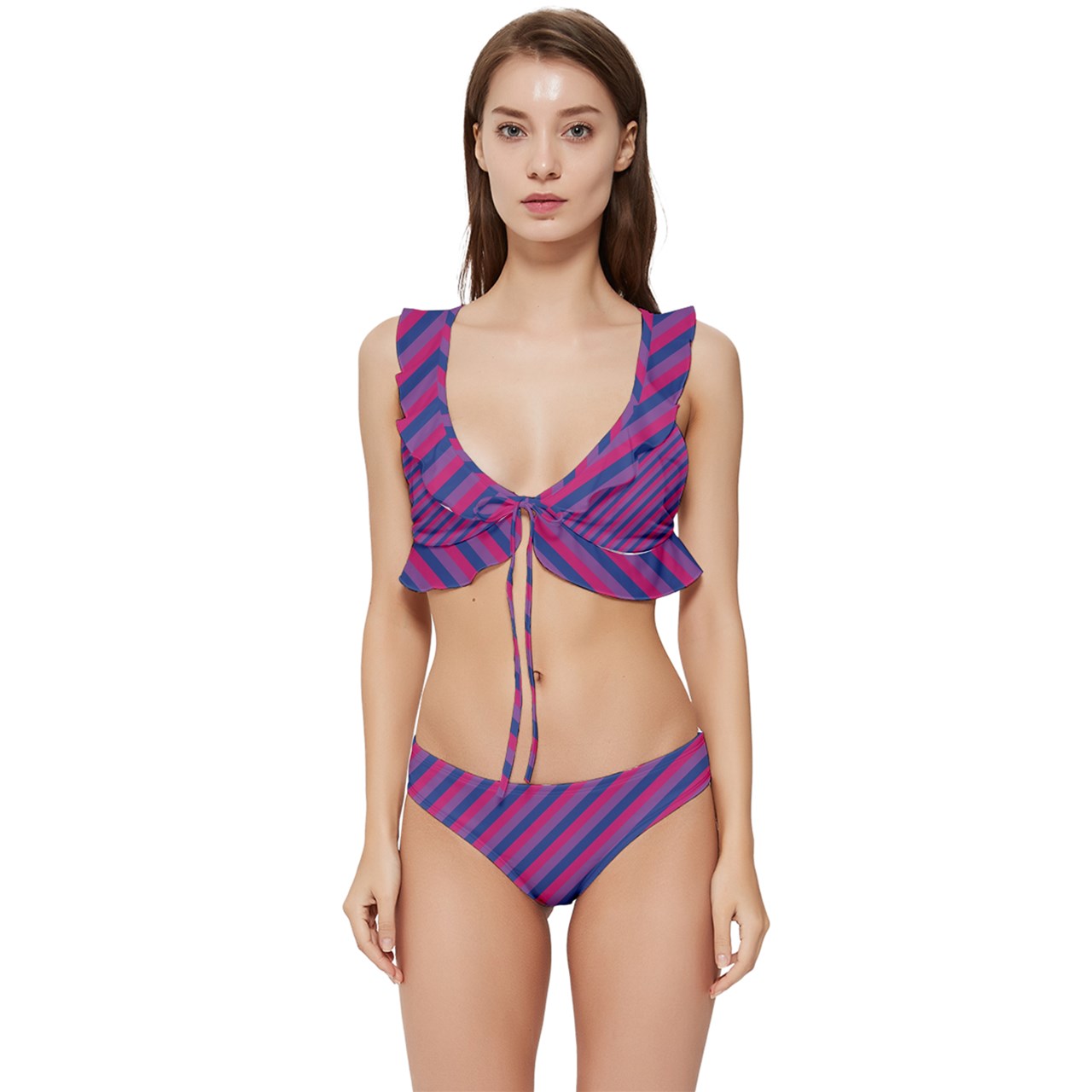 Bisexual Flag Low Cut Ruffle Edge Bikini Set