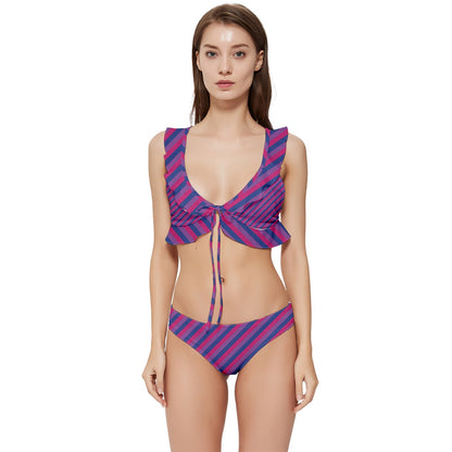 Bisexual Flag Low Cut Ruffle Edge Bikini Set