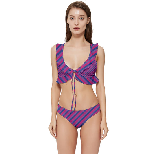 Bisexual Flag Low Cut Ruffle Edge Bikini Set