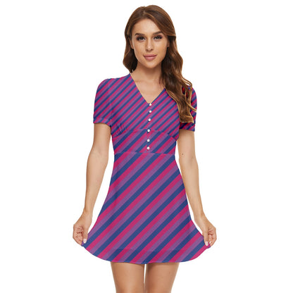 Bisexual Flag V-Neck High Waist Chiffon Mini Dress