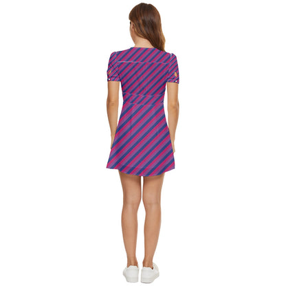 Bisexual Flag V-Neck High Waist Chiffon Mini Dress