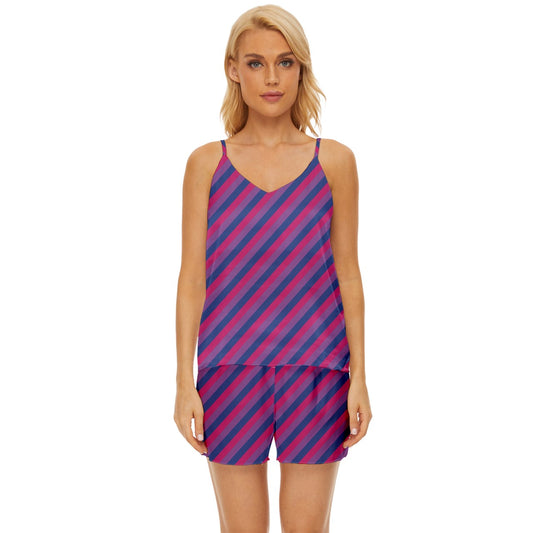 Bisexual Flag V-Neck Satin Pajamas Set