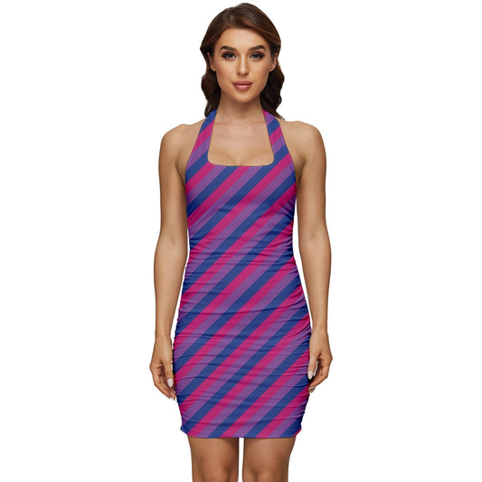 Bisexual Flag Sleeveless Wide Square Neckline Ruched Bodycon Dress