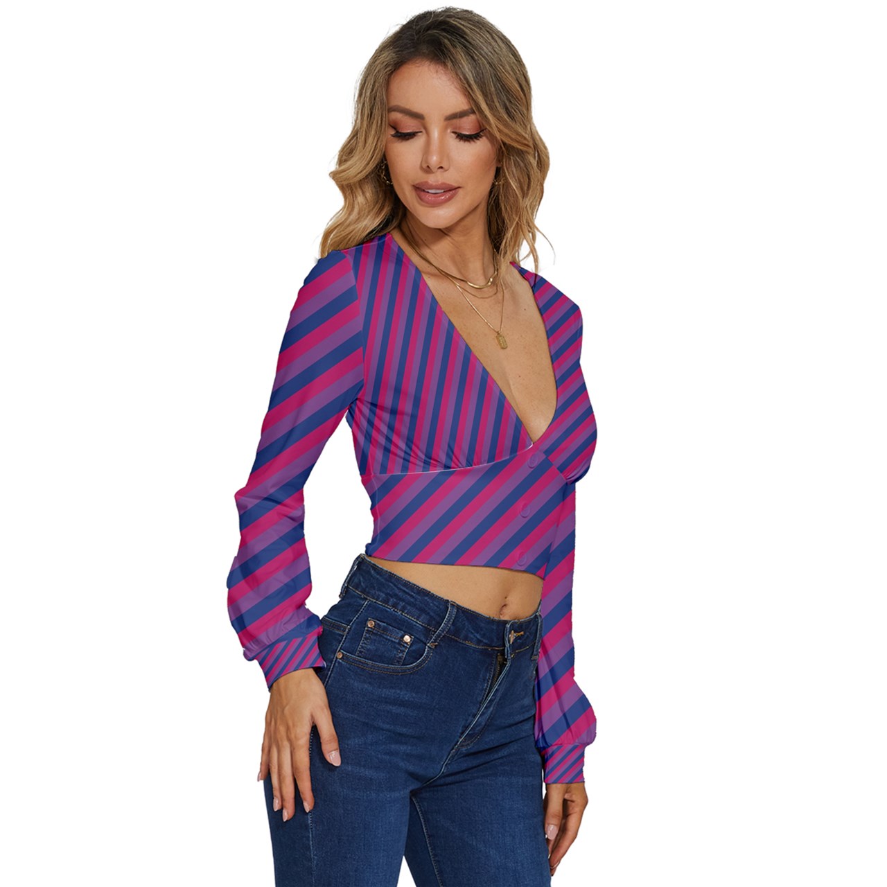 Bisexual Flag Long Sleeve Deep-V Velour Top
