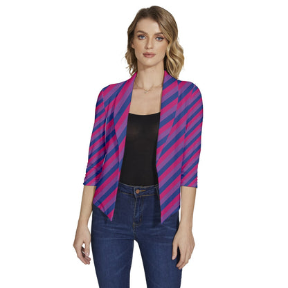 Bisexual Flag Women's Draped Front 3/4 Sleeve Shawl Collar Jacket
