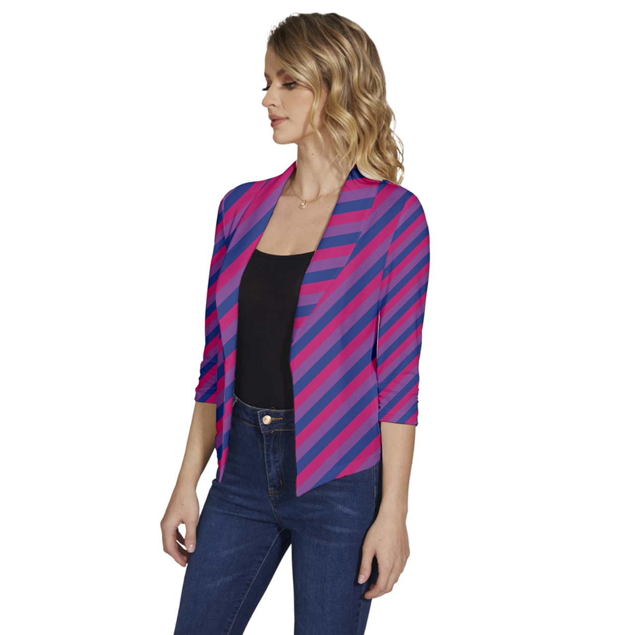 Bisexual Flag Women's Draped Front 3/4 Sleeve Shawl Collar Jacket