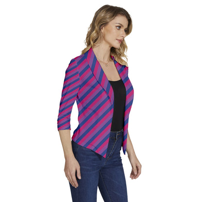 Bisexual Flag Women's Draped Front 3/4 Sleeve Shawl Collar Jacket
