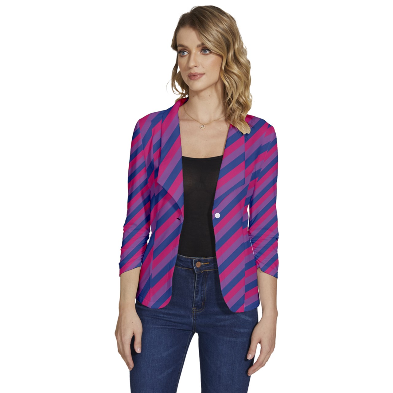 Bisexual Flag Women's One-Button 3/4 Sleeve Short Jacket