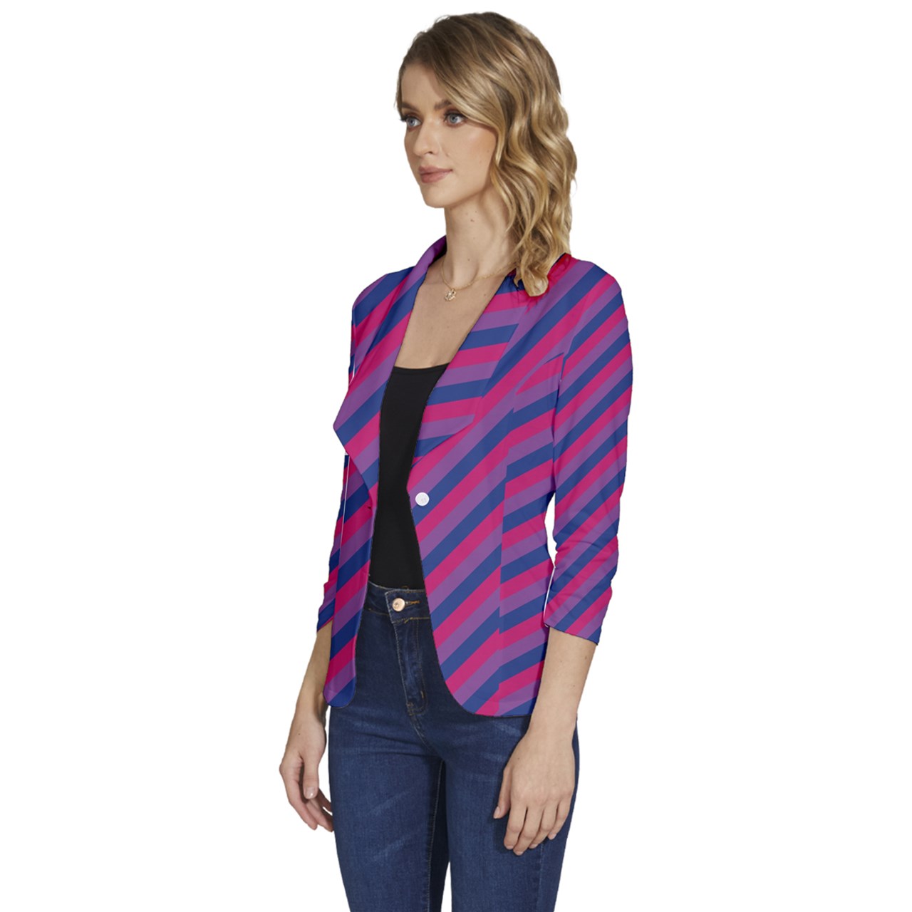 Bisexual Flag Women's One-Button 3/4 Sleeve Short Jacket