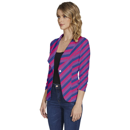 Bisexual Flag Women's One-Button 3/4 Sleeve Short Jacket