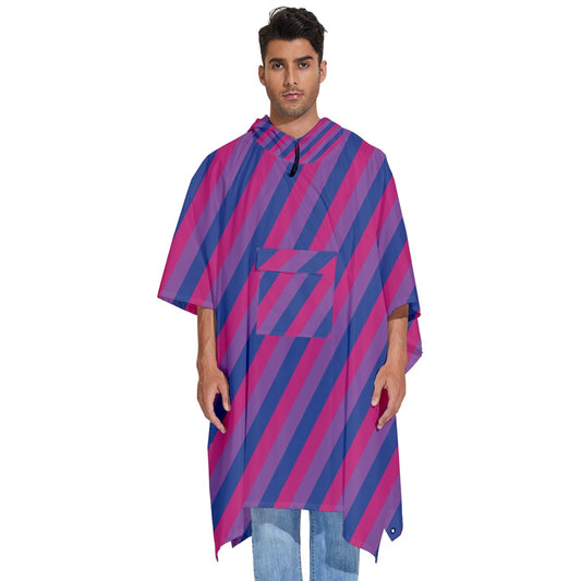 Bisexual Flag Men's Hooded Rain Ponchos One Size