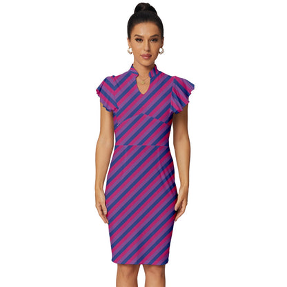Bisexual Flag Vintage Frill Sleeve V-Neck Bodycon Dress