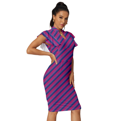 Bisexual Flag Vintage Frill Sleeve V-Neck Bodycon Dress