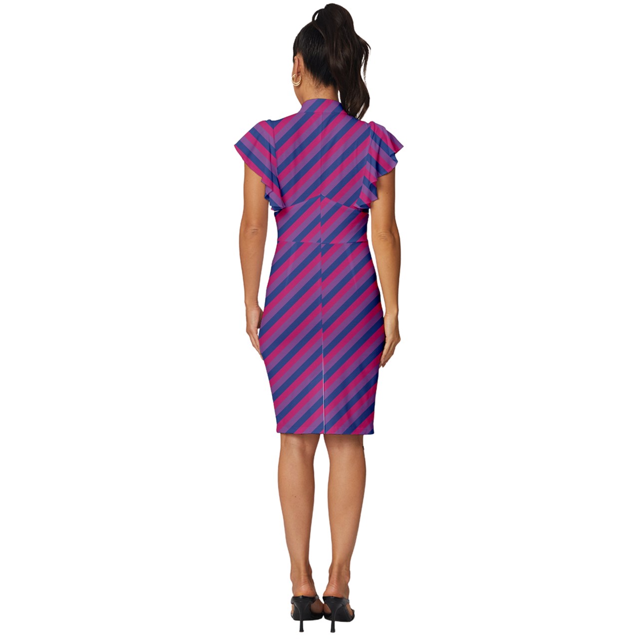 Bisexual Flag Vintage Frill Sleeve V-Neck Bodycon Dress