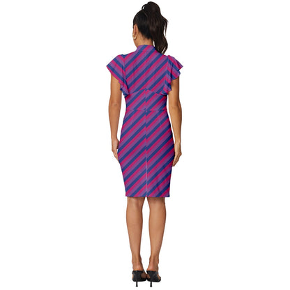 Bisexual Flag Vintage Frill Sleeve V-Neck Bodycon Dress