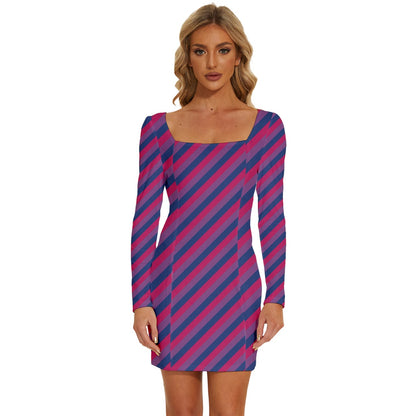 Bisexual Flag Long Sleeve Square Neck Bodycon Velvet Dress