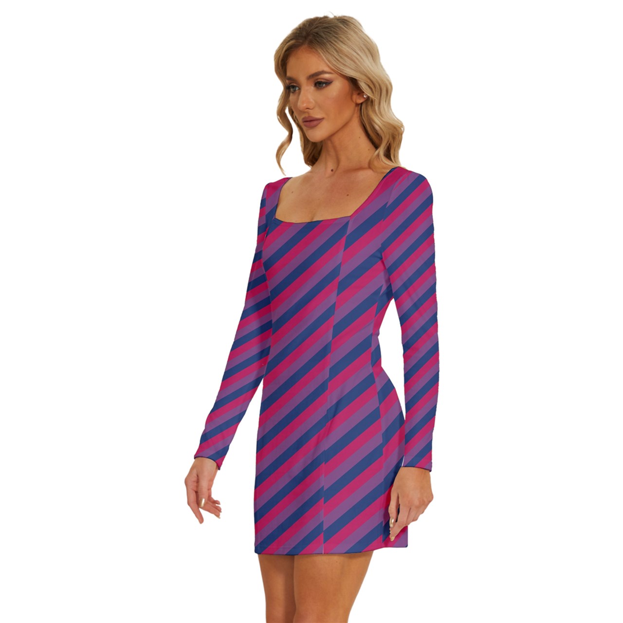 Bisexual Flag Long Sleeve Square Neck Bodycon Velvet Dress