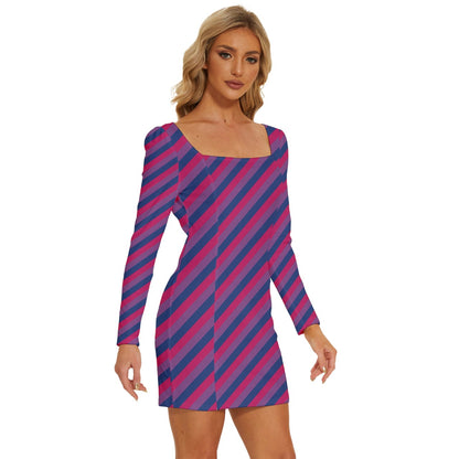 Bisexual Flag Long Sleeve Square Neck Bodycon Velvet Dress