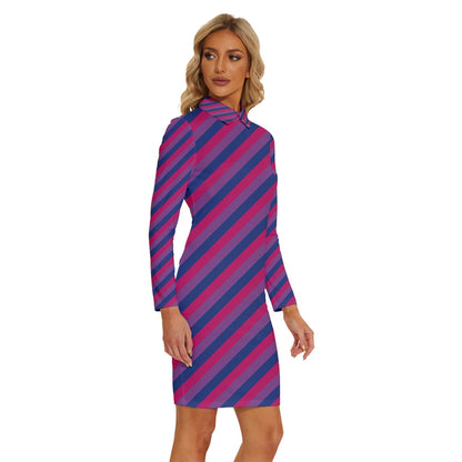 Bisexual Flag Long Sleeve Shirt Collar Bodycon Dress