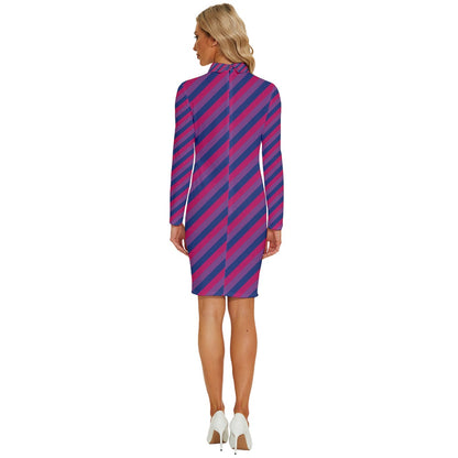 Bisexual Flag Long Sleeve Shirt Collar Bodycon Dress