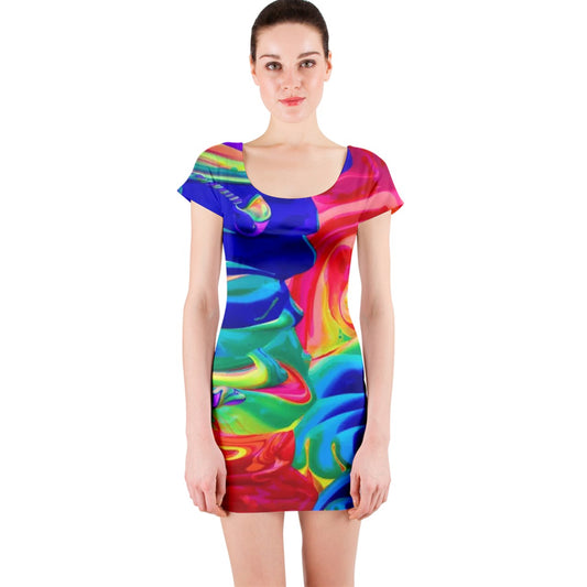 Luxtrini Rainbow Confusion Short Sleeve Bodycon Dress