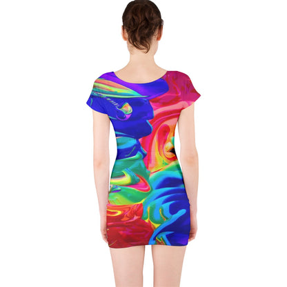 Luxtrini Rainbow Confusion Short Sleeve Bodycon Dress