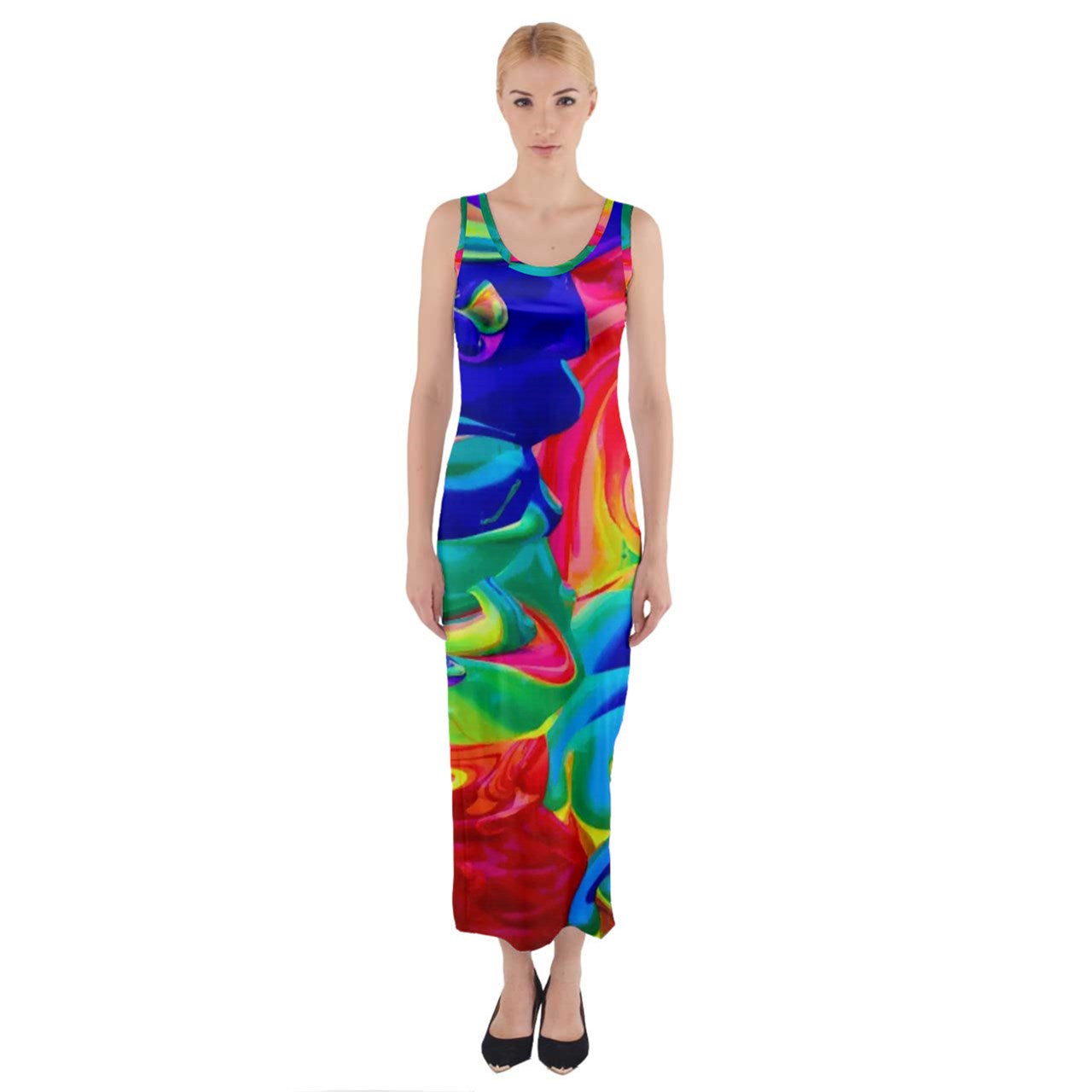 Luxtrini Rainbow Confusion Fitted Maxi Dress