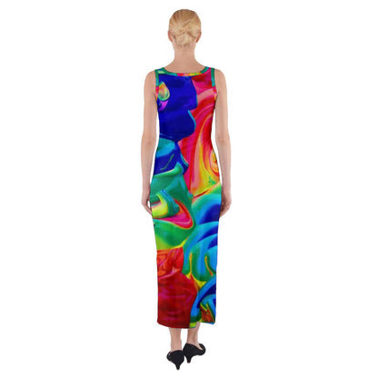 Luxtrini Rainbow Confusion Fitted Maxi Dress