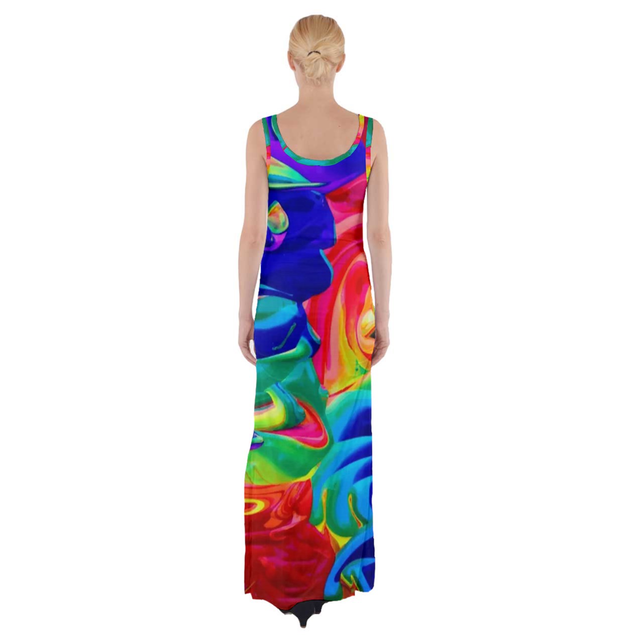 Luxtrini Rainbow Confusion Thigh Split Maxi Dress