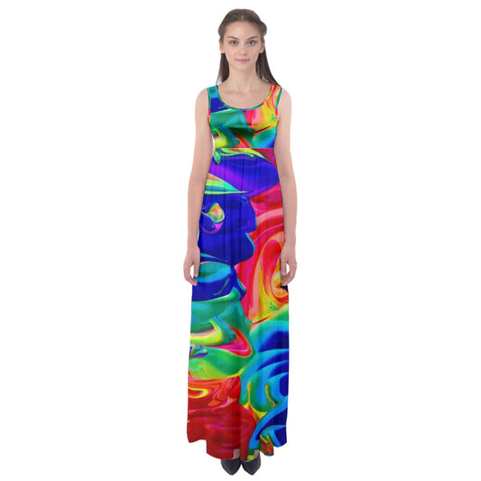 Luxtrini Rainbow Confusion Empire Waist Maxi Dress