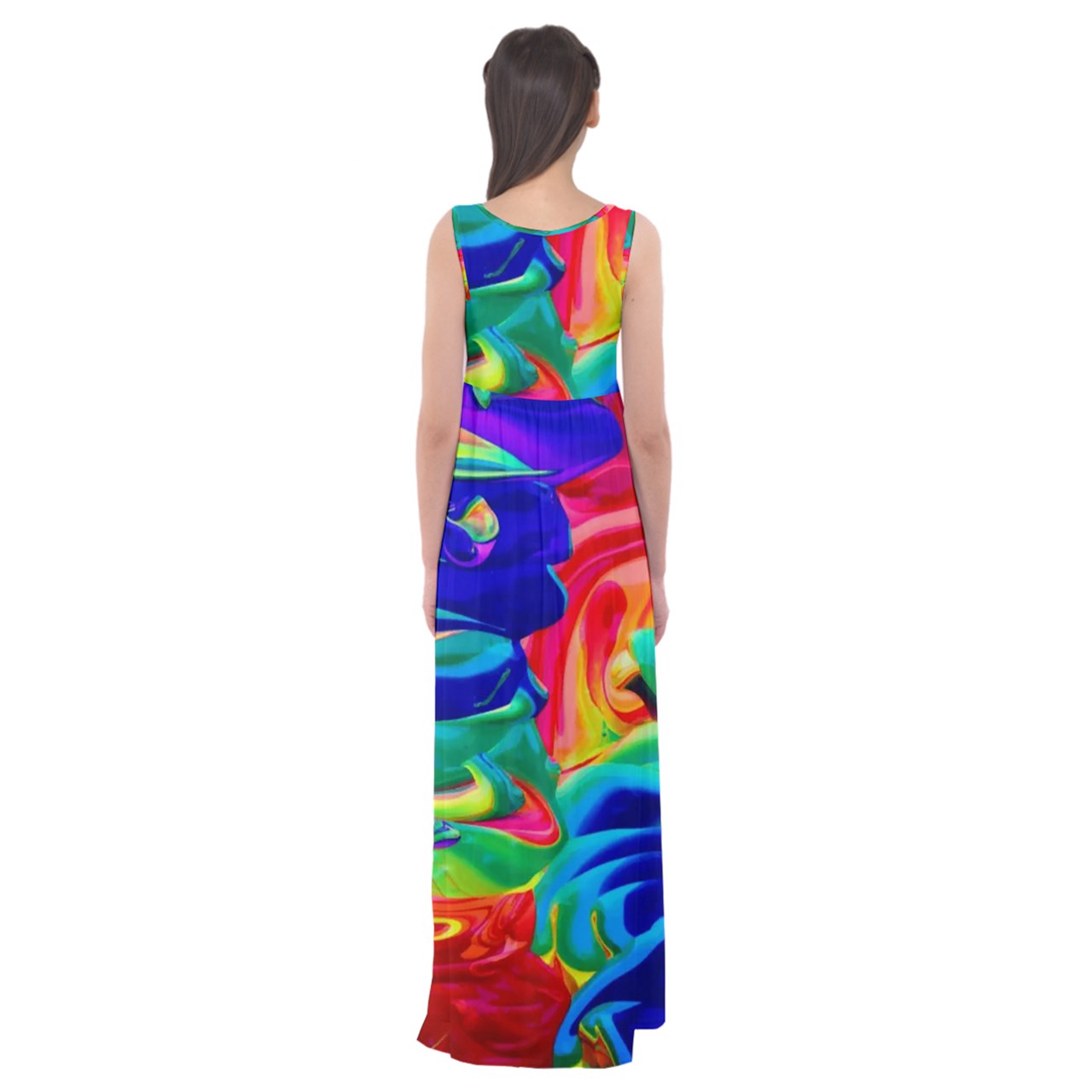 Luxtrini Rainbow Confusion Empire Waist Maxi Dress