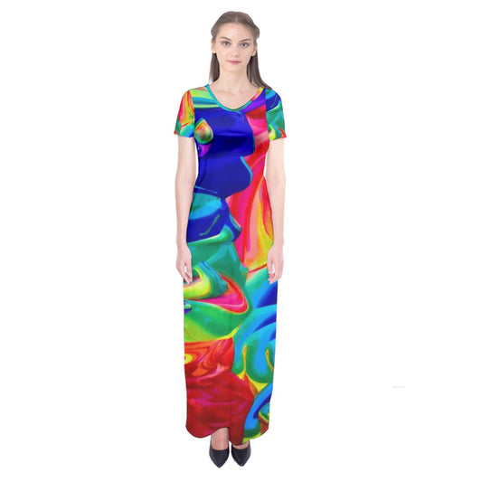 Rainbow Confusion Short Sleeve Maxi Dress