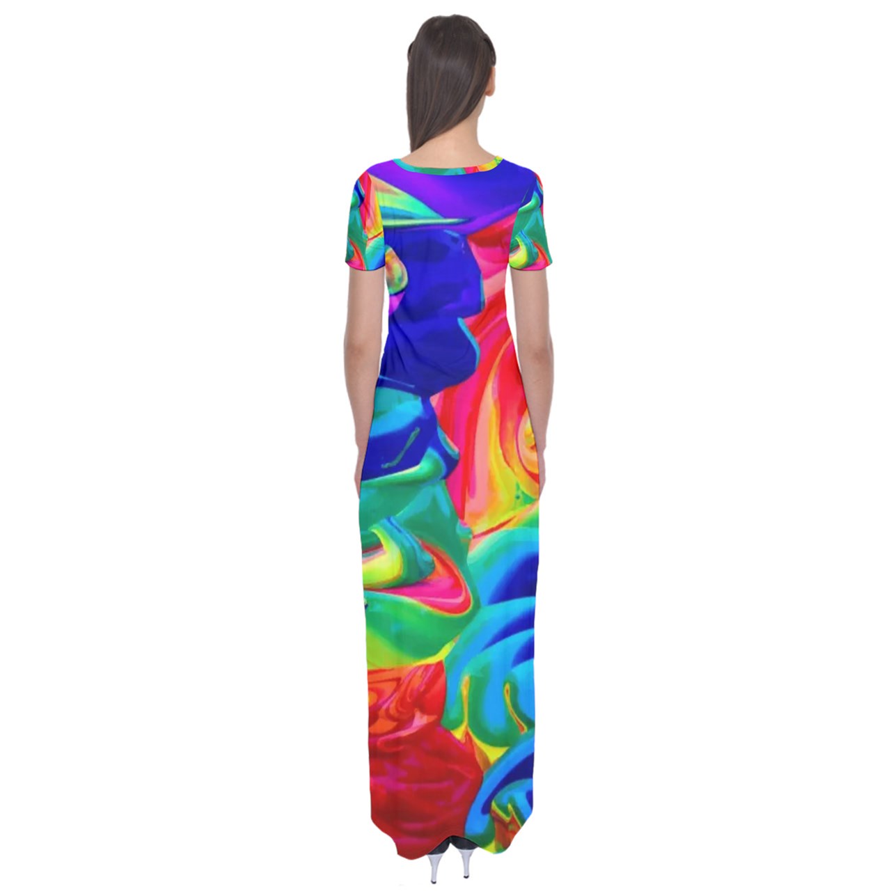 Rainbow Confusion Short Sleeve Maxi Dress