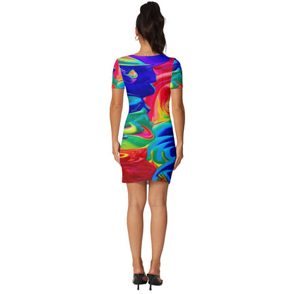 Rainbow Confusion Fitted Knot Split End Bodycon Dress