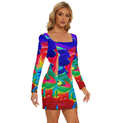 Rainbow Confusion Long Sleeve Square Neck Bodycon Velvet Dress