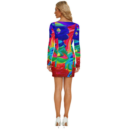 Rainbow Confusion Long Sleeve Square Neck Bodycon Velvet Dress