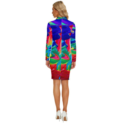 Rainbow Confusion Long Sleeve Shirt Collar Bodycon Dress