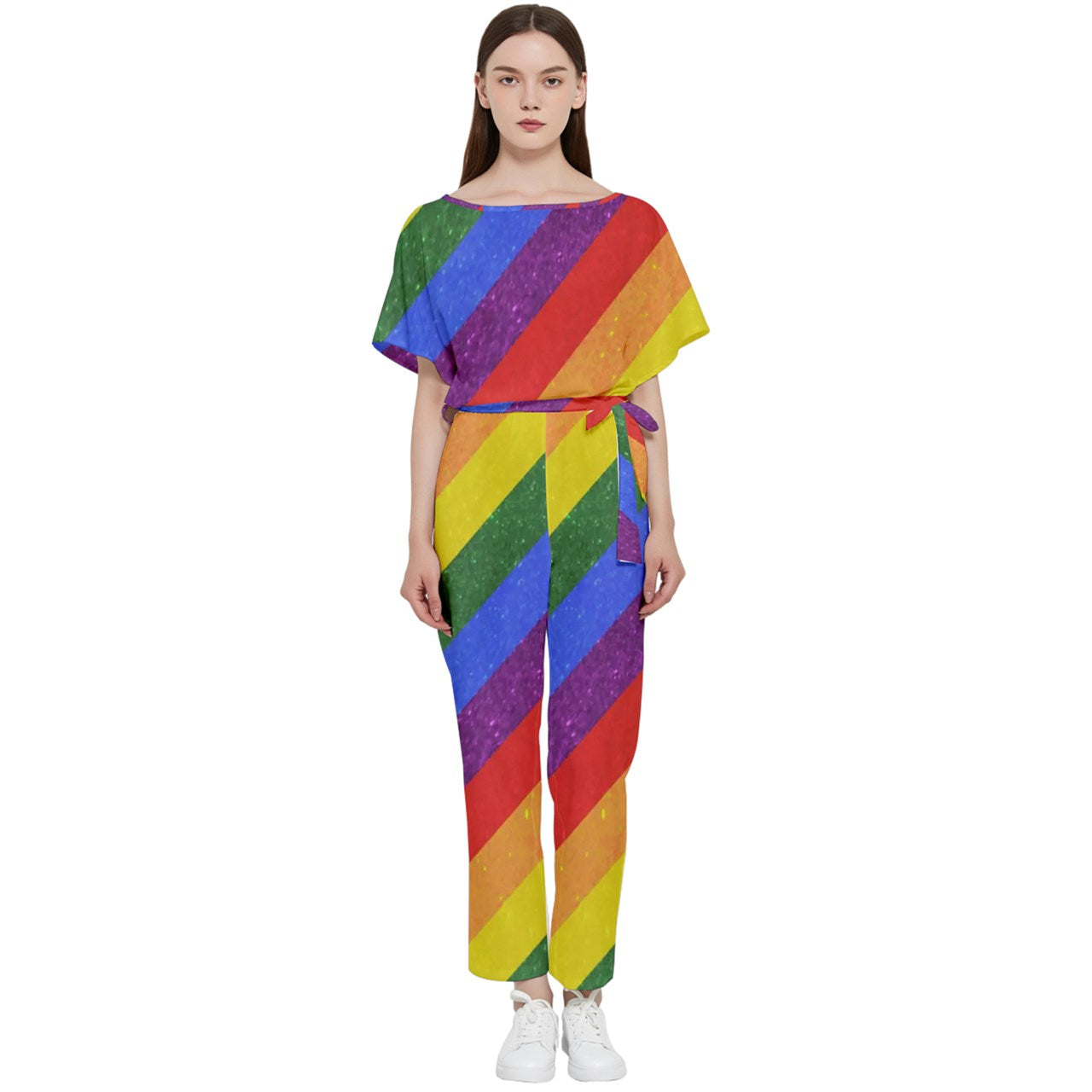 Rainbow Batwing Lightweight Chiffon Jumpsuit